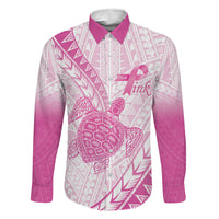 Breast Cancer Awareness Personalised Family Matching Puletasi and Hawaiian Shirt Pink Ribbon Turtle Polynesian Pattern White LT22 Dad's Shirt - Long Sleeve Pink - Polynesian Pride