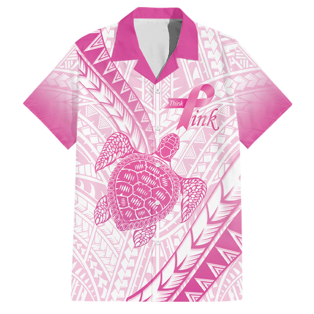Breast Cancer Awareness Personalised Family Matching Tank Maxi Dress and Hawaiian Shirt Pink Ribbon Turtle Polynesian Pattern White