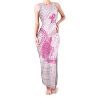 Breast Cancer Awareness Personalised Family Matching Tank Maxi Dress and Hawaiian Shirt Pink Ribbon Turtle Polynesian Pattern White