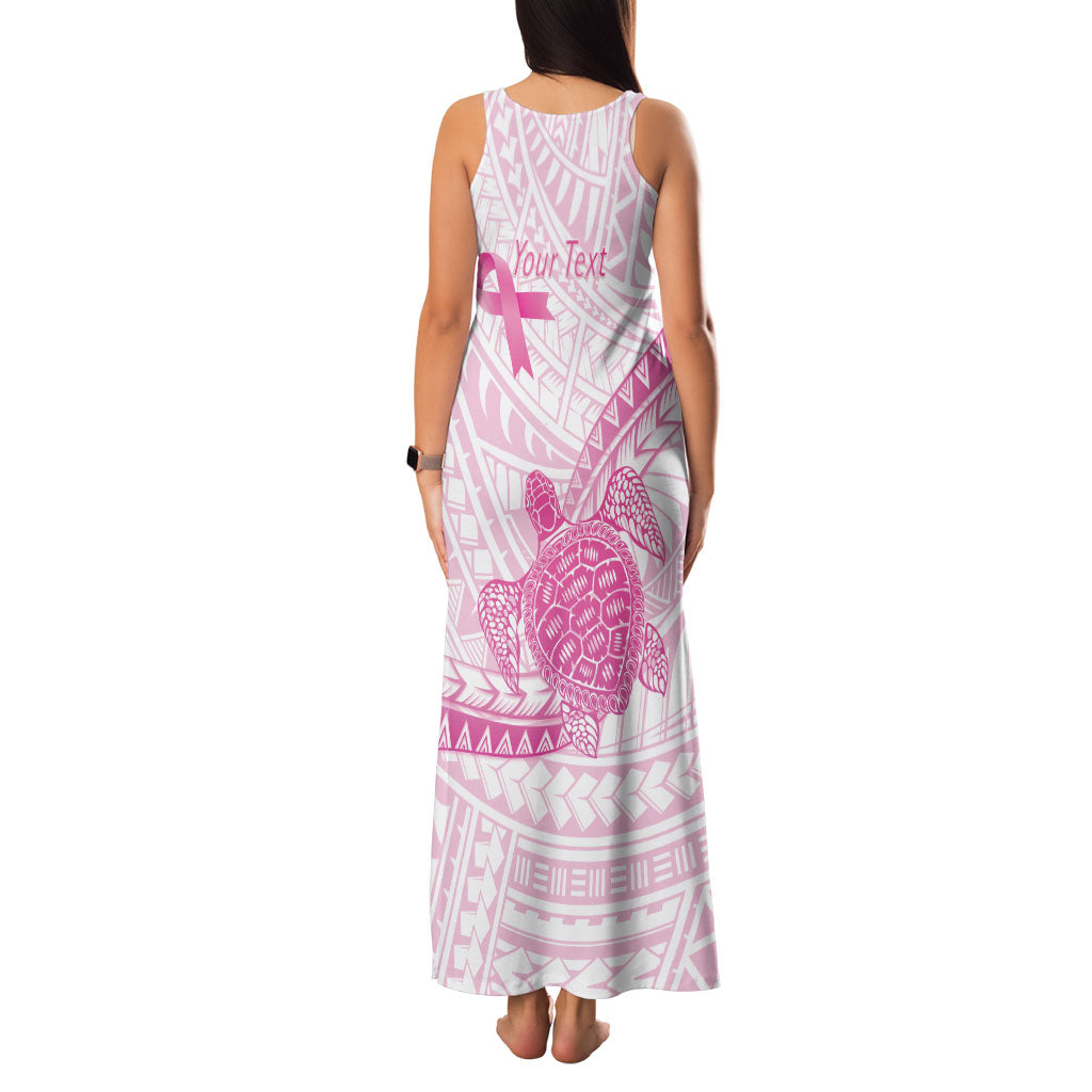 Breast Cancer Awareness Personalised Family Matching Tank Maxi Dress and Hawaiian Shirt Pink Ribbon Turtle Polynesian Pattern White