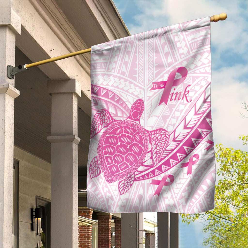 Breast Cancer Awareness Garden Flag Pink Ribbon Turtle Polynesian Pattern White LT22 House Flag Pink - Polynesian Pride