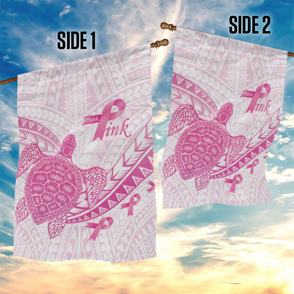 Breast Cancer Awareness Garden Flag Pink Ribbon Turtle Polynesian Pattern White LT22 - Polynesian Pride