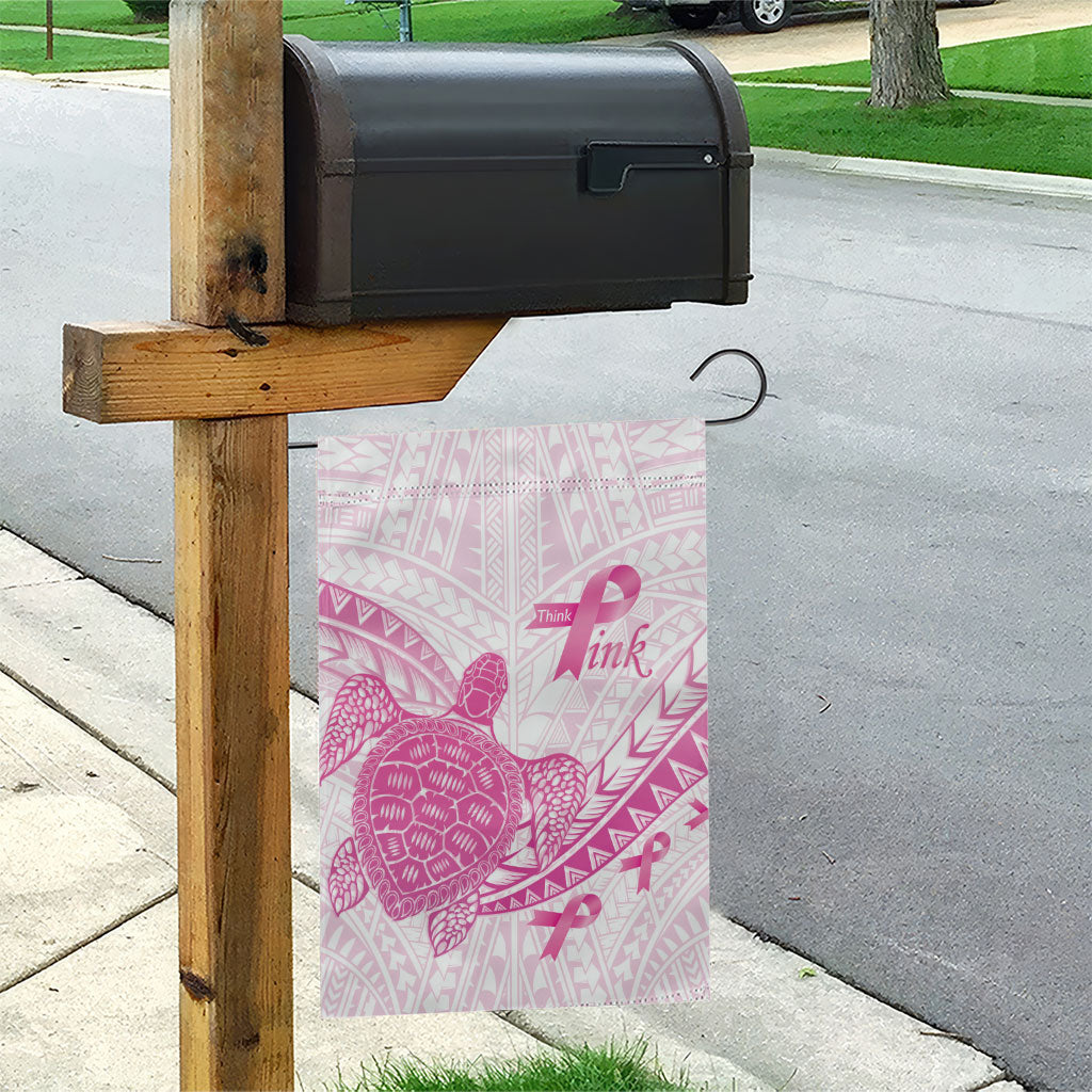 Breast Cancer Awareness Garden Flag Pink Ribbon Turtle Polynesian Pattern White LT22 - Polynesian Pride