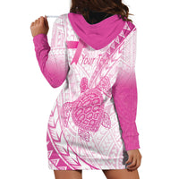 Breast Cancer Awareness Personalised Hoodie Dress Pink Ribbon Turtle Polynesian Pattern White