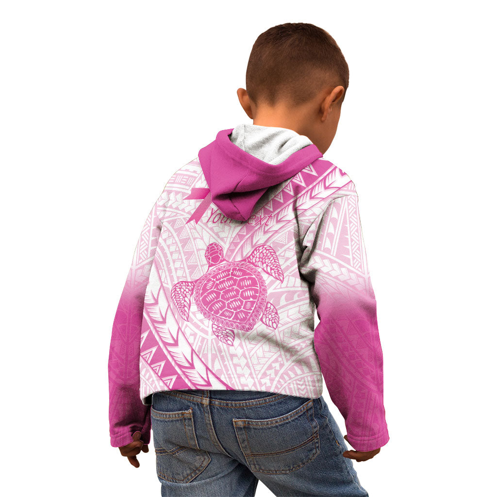 Breast Cancer Awareness Personalised Kid Hoodie Pink Ribbon Turtle Polynesian Pattern White