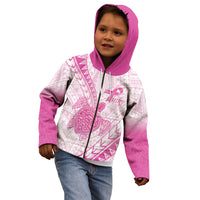 Breast Cancer Awareness Personalised Kid Hoodie Pink Ribbon Turtle Polynesian Pattern White