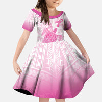 Breast Cancer Awareness Personalised Kid Short Sleeve Dress Pink Ribbon Turtle Polynesian Pattern White LT22 KID Pink - Polynesian Pride