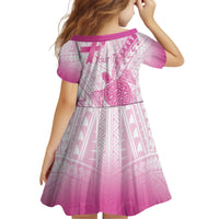 Breast Cancer Awareness Personalised Kid Short Sleeve Dress Pink Ribbon Turtle Polynesian Pattern White LT22 - Polynesian Pride