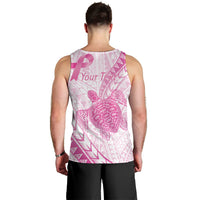 Breast Cancer Awareness Personalised Men Tank Top Pink Ribbon Turtle Polynesian Pattern White