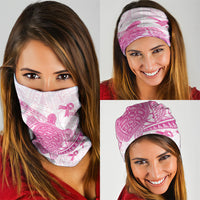 Breast Cancer Awareness Neck Gaiter Pink Ribbon Turtle Polynesian Pattern White