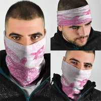 Breast Cancer Awareness Neck Gaiter Pink Ribbon Turtle Polynesian Pattern White