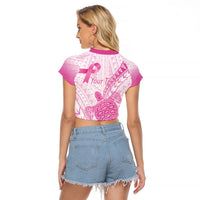 Breast Cancer Awareness Personalised Raglan Cropped T Shirt Pink Ribbon Turtle Polynesian Pattern White
