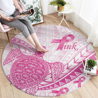 Breast Cancer Awareness Round Carpet Pink Ribbon Turtle Polynesian Pattern White