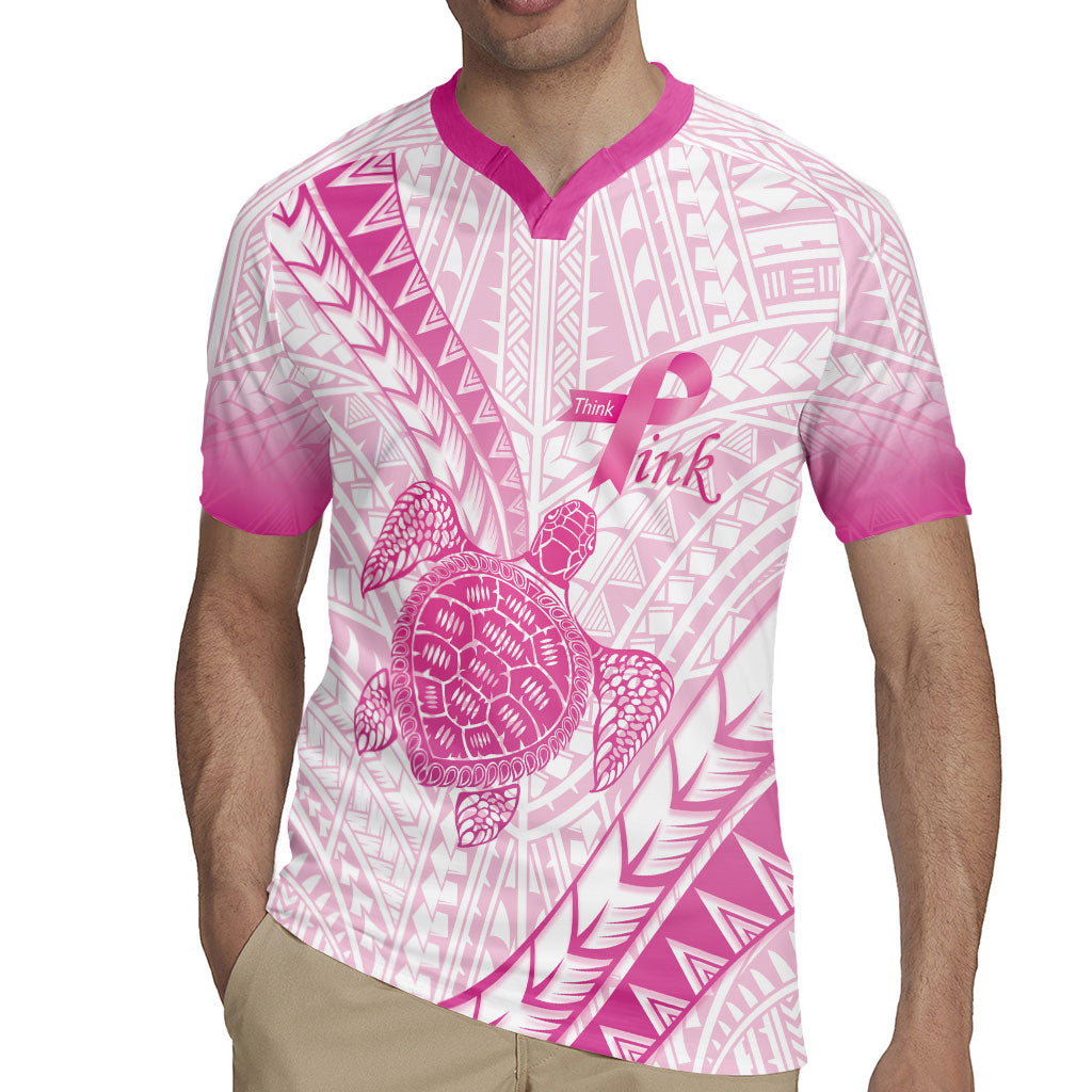 Breast Cancer Awareness Personalised Rugby Jersey Pink Ribbon Turtle Polynesian Pattern White LT22 - Polynesian Pride