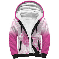 Breast Cancer Awareness Personalised Sherpa Hoodie Pink Ribbon Turtle Polynesian Pattern White LT22 Unisex Pink - Polynesian Pride