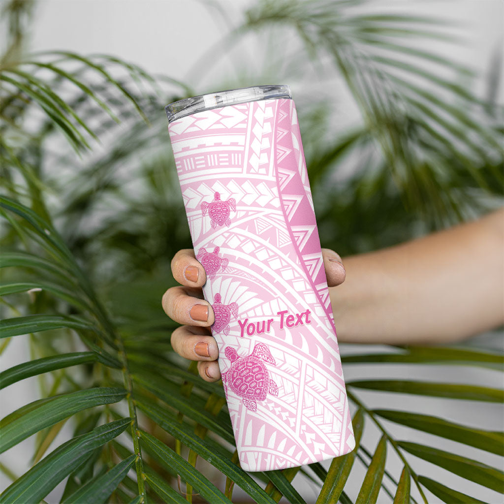 Breast Cancer Awareness Personalised Skinny Tumbler Pink Ribbon Turtle Polynesian Pattern White