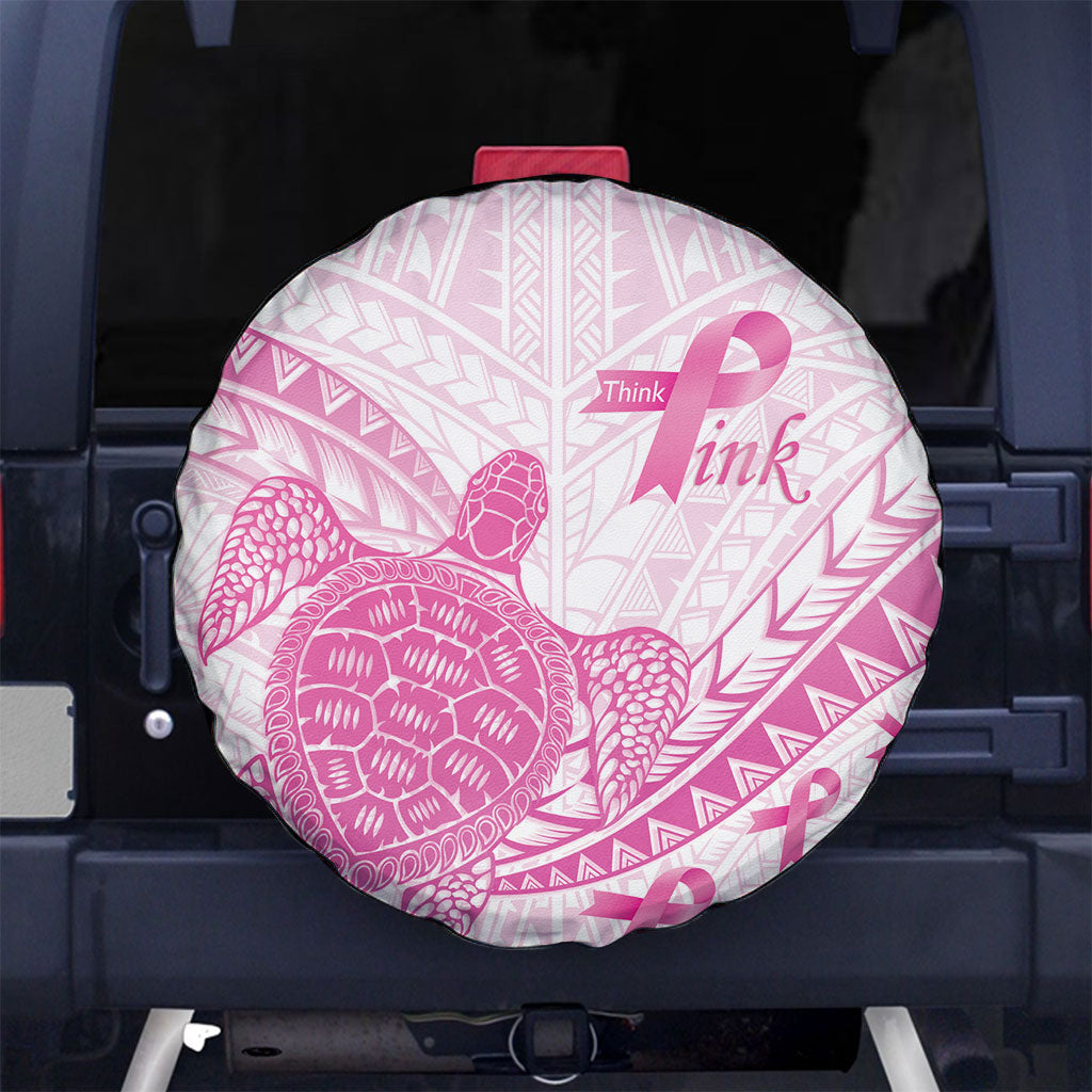 Breast Cancer Awareness Spare Tire Cover Pink Ribbon Turtle Polynesian Pattern White