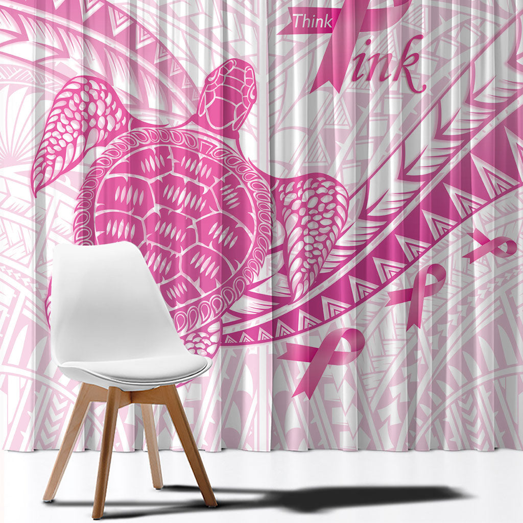 Breast Cancer Awareness Window Curtain Pink Ribbon Turtle Polynesian Pattern White