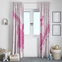 Breast Cancer Awareness Window Curtain Pink Ribbon Turtle Polynesian Pattern White