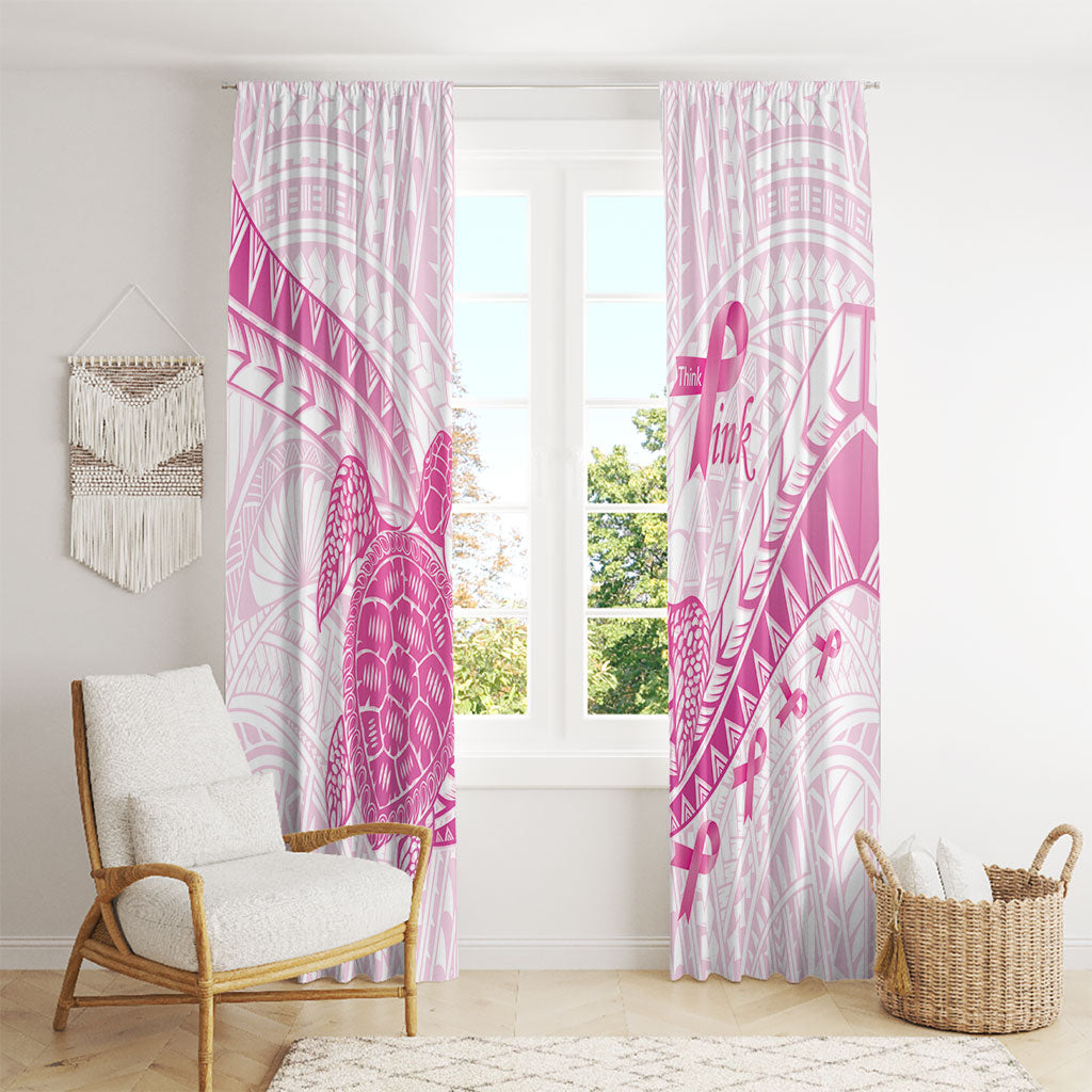 Breast Cancer Awareness Window Curtain Pink Ribbon Turtle Polynesian Pattern White