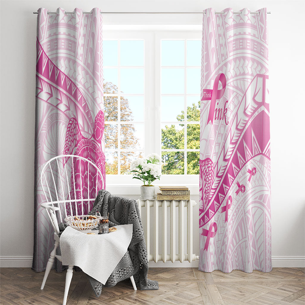 Breast Cancer Awareness Window Curtain Pink Ribbon Turtle Polynesian Pattern White