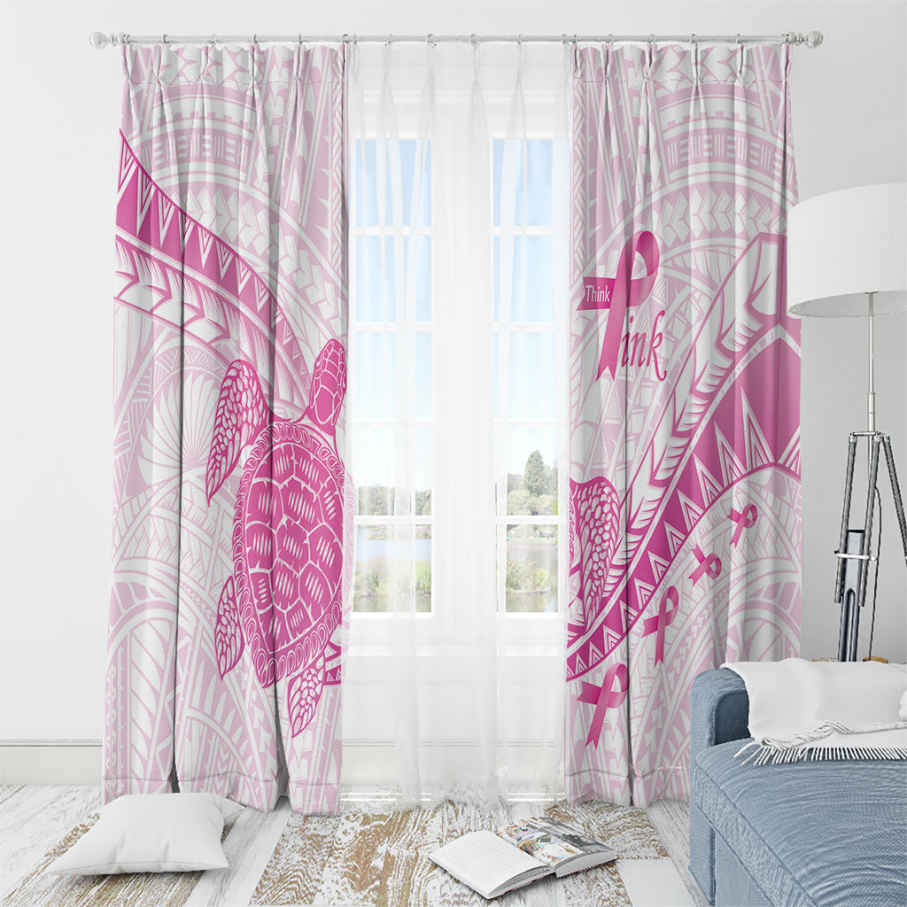 Breast Cancer Awareness Window Curtain Pink Ribbon Turtle Polynesian Pattern White