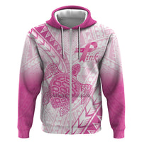 Breast Cancer Awareness Personalised Zip Hoodie Pink Ribbon Turtle Polynesian Pattern White LT22 Zip Hoodie Pink - Polynesian Pride