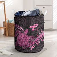 Breast Cancer Awareness Laundry Basket Pink Ribbon Turtle Polynesian Pattern Black