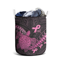 Breast Cancer Awareness Laundry Basket Pink Ribbon Turtle Polynesian Pattern Black