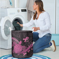 Breast Cancer Awareness Laundry Basket Pink Ribbon Turtle Polynesian Pattern Black