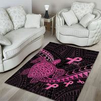 Breast Cancer Awareness Area Rug Pink Ribbon Turtle Polynesian Pattern Black
