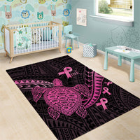 Breast Cancer Awareness Area Rug Pink Ribbon Turtle Polynesian Pattern Black