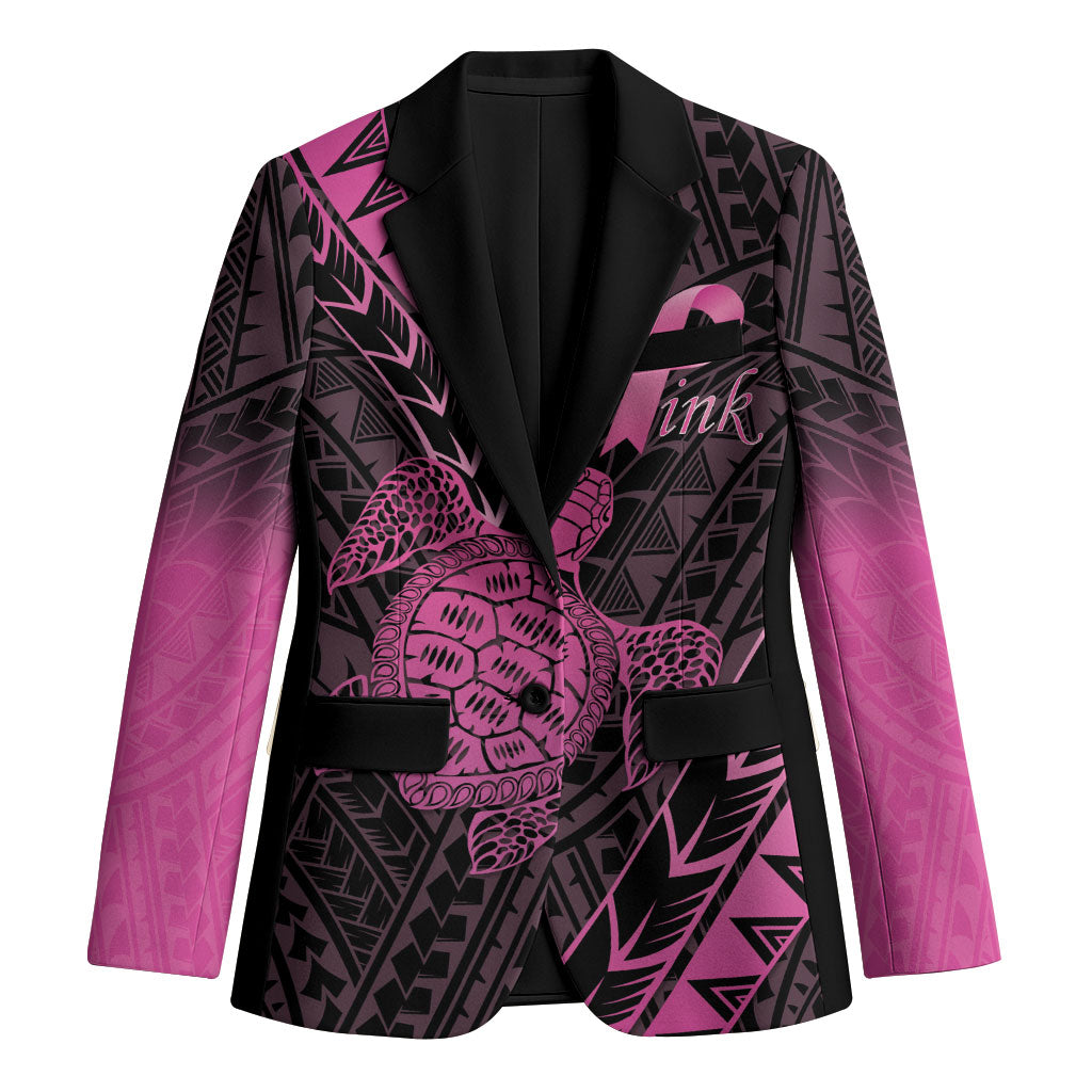 Breast Cancer Awareness Personalised Blazer Pink Ribbon Turtle Polynesian Pattern Black