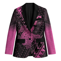 Breast Cancer Awareness Personalised Blazer Pink Ribbon Turtle Polynesian Pattern Black