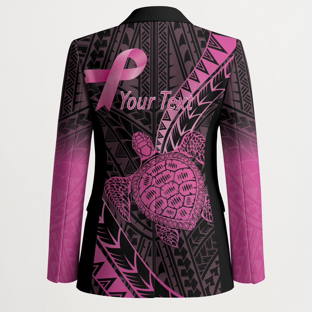Breast Cancer Awareness Personalised Blazer Pink Ribbon Turtle Polynesian Pattern Black