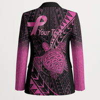 Breast Cancer Awareness Personalised Blazer Pink Ribbon Turtle Polynesian Pattern Black