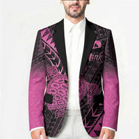Breast Cancer Awareness Personalised Blazer Pink Ribbon Turtle Polynesian Pattern Black