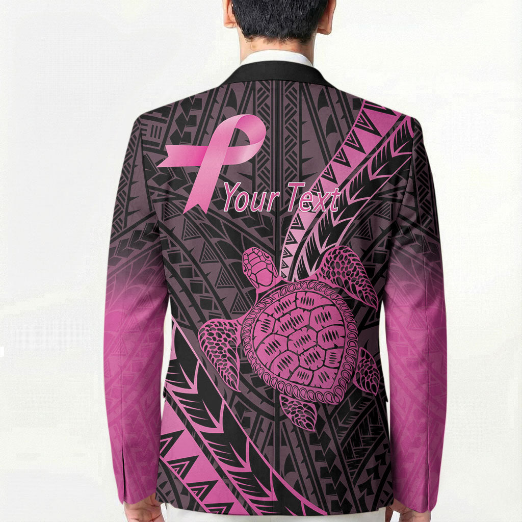Breast Cancer Awareness Personalised Blazer Pink Ribbon Turtle Polynesian Pattern Black