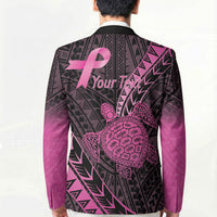 Breast Cancer Awareness Personalised Blazer Pink Ribbon Turtle Polynesian Pattern Black