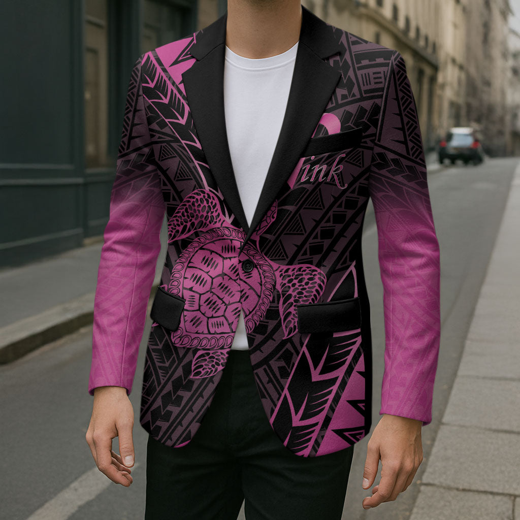 Breast Cancer Awareness Personalised Blazer Pink Ribbon Turtle Polynesian Pattern Black