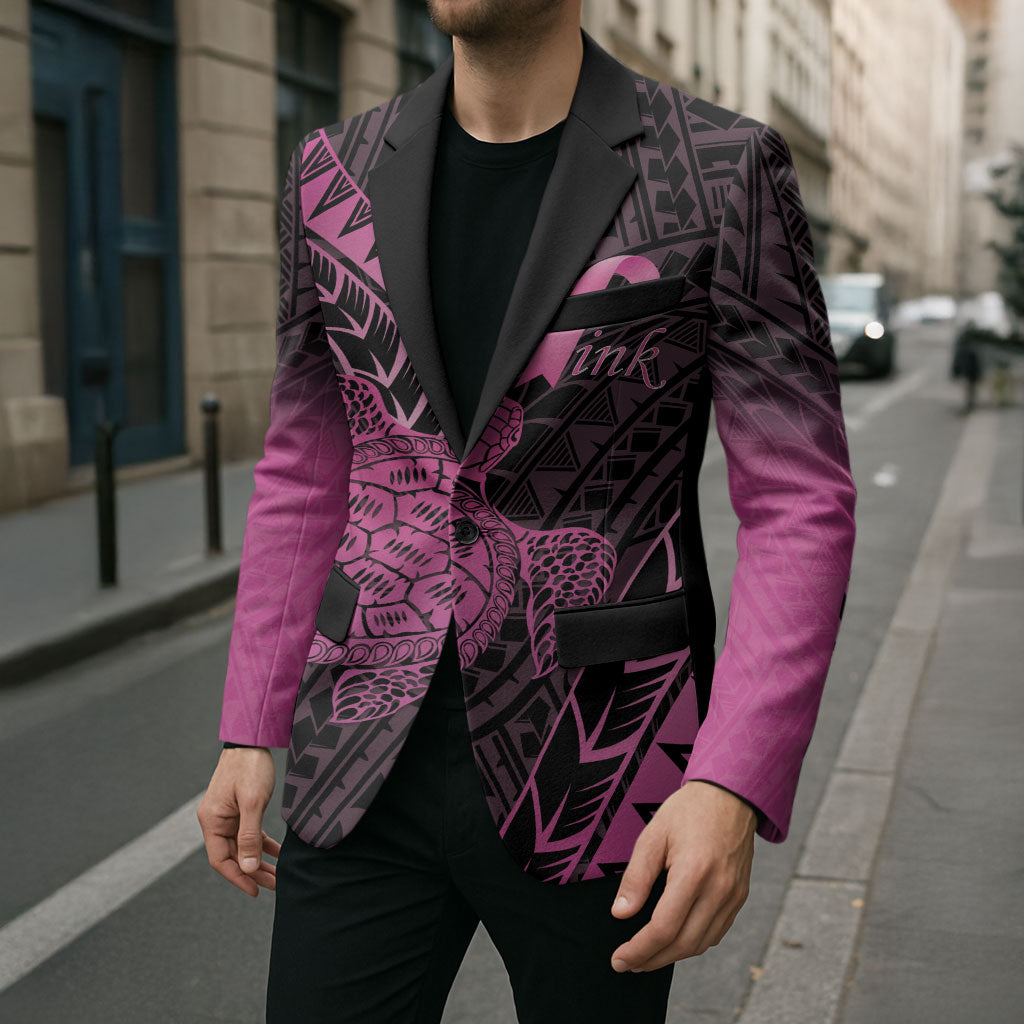 Breast Cancer Awareness Personalised Blazer Pink Ribbon Turtle Polynesian Pattern Black