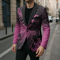 Breast Cancer Awareness Personalised Blazer Pink Ribbon Turtle Polynesian Pattern Black