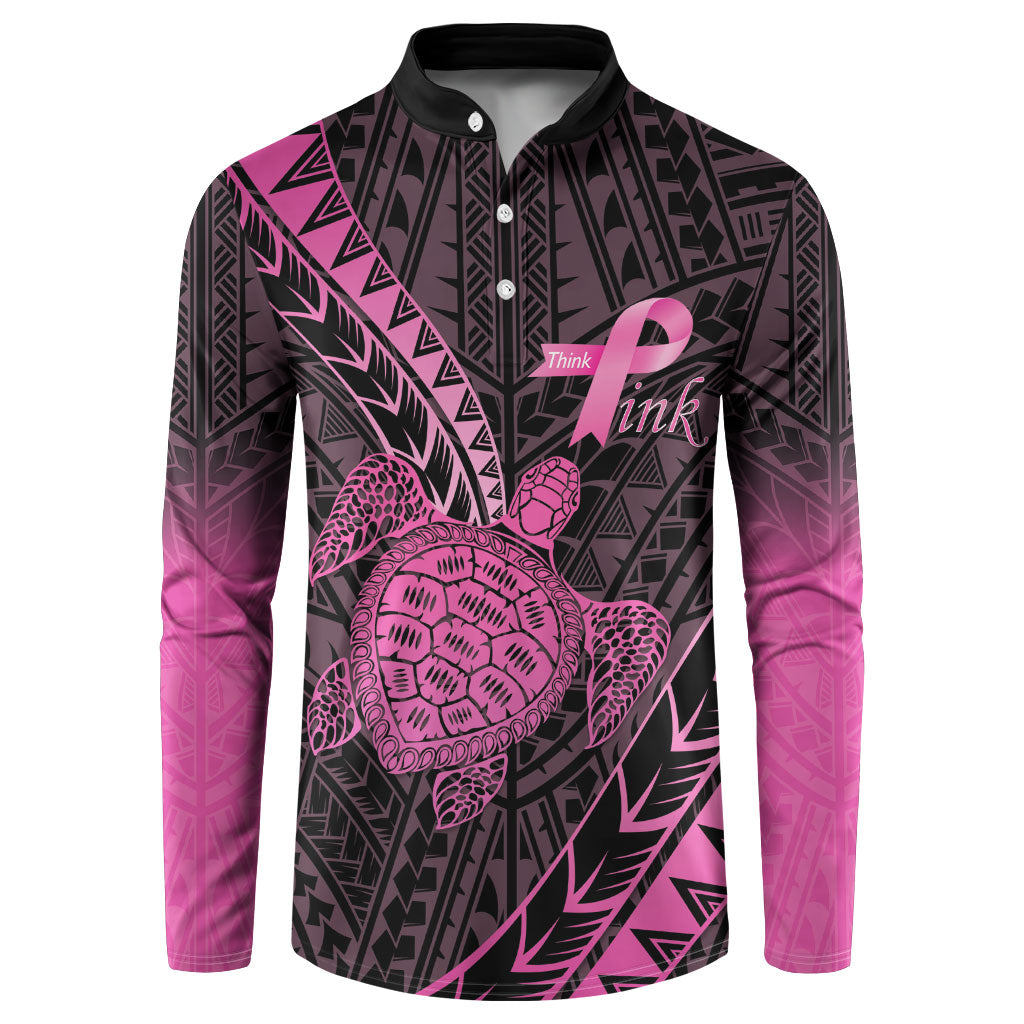 Breast Cancer Awareness Personalised Button Sweatshirt Pink Ribbon Turtle Polynesian Pattern Black