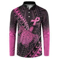 Breast Cancer Awareness Personalised Button Sweatshirt Pink Ribbon Turtle Polynesian Pattern Black
