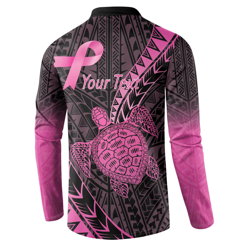 Breast Cancer Awareness Personalised Button Sweatshirt Pink Ribbon Turtle Polynesian Pattern Black
