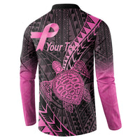 Breast Cancer Awareness Personalised Button Sweatshirt Pink Ribbon Turtle Polynesian Pattern Black