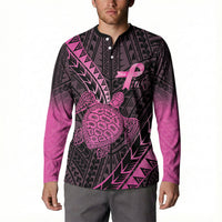 Breast Cancer Awareness Personalised Button Sweatshirt Pink Ribbon Turtle Polynesian Pattern Black