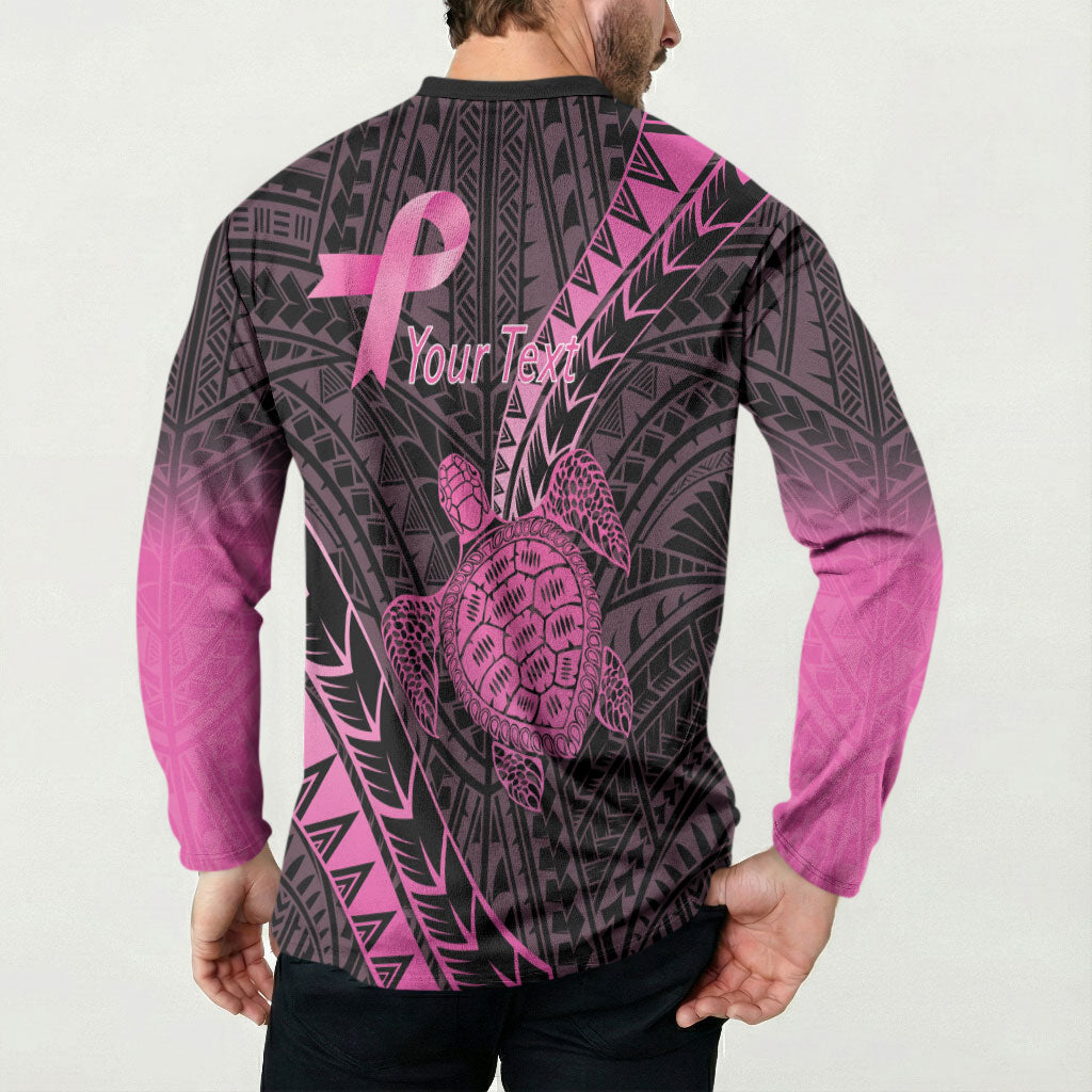 Breast Cancer Awareness Personalised Button Sweatshirt Pink Ribbon Turtle Polynesian Pattern Black