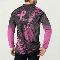 Breast Cancer Awareness Personalised Button Sweatshirt Pink Ribbon Turtle Polynesian Pattern Black