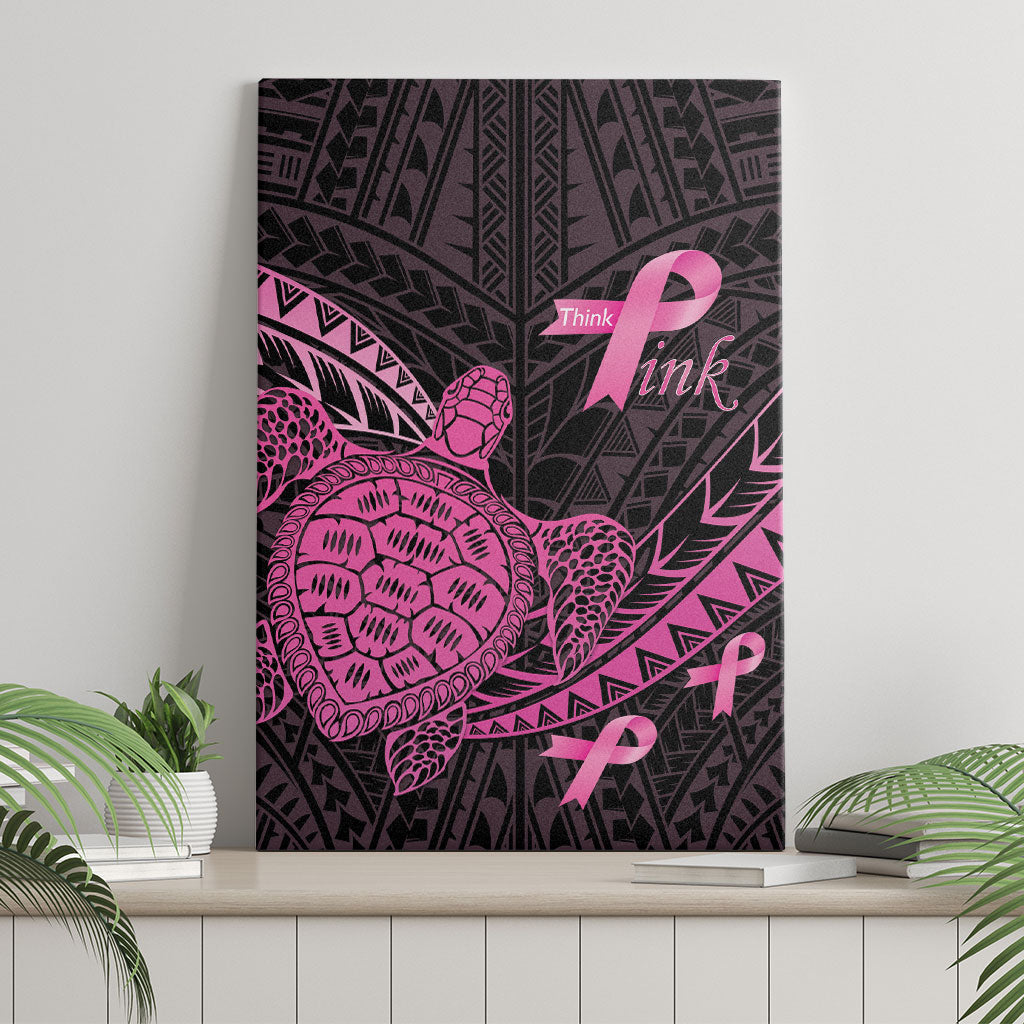 Breast Cancer Awareness Canvas Wall Art Pink Ribbon Turtle Polynesian Pattern Black